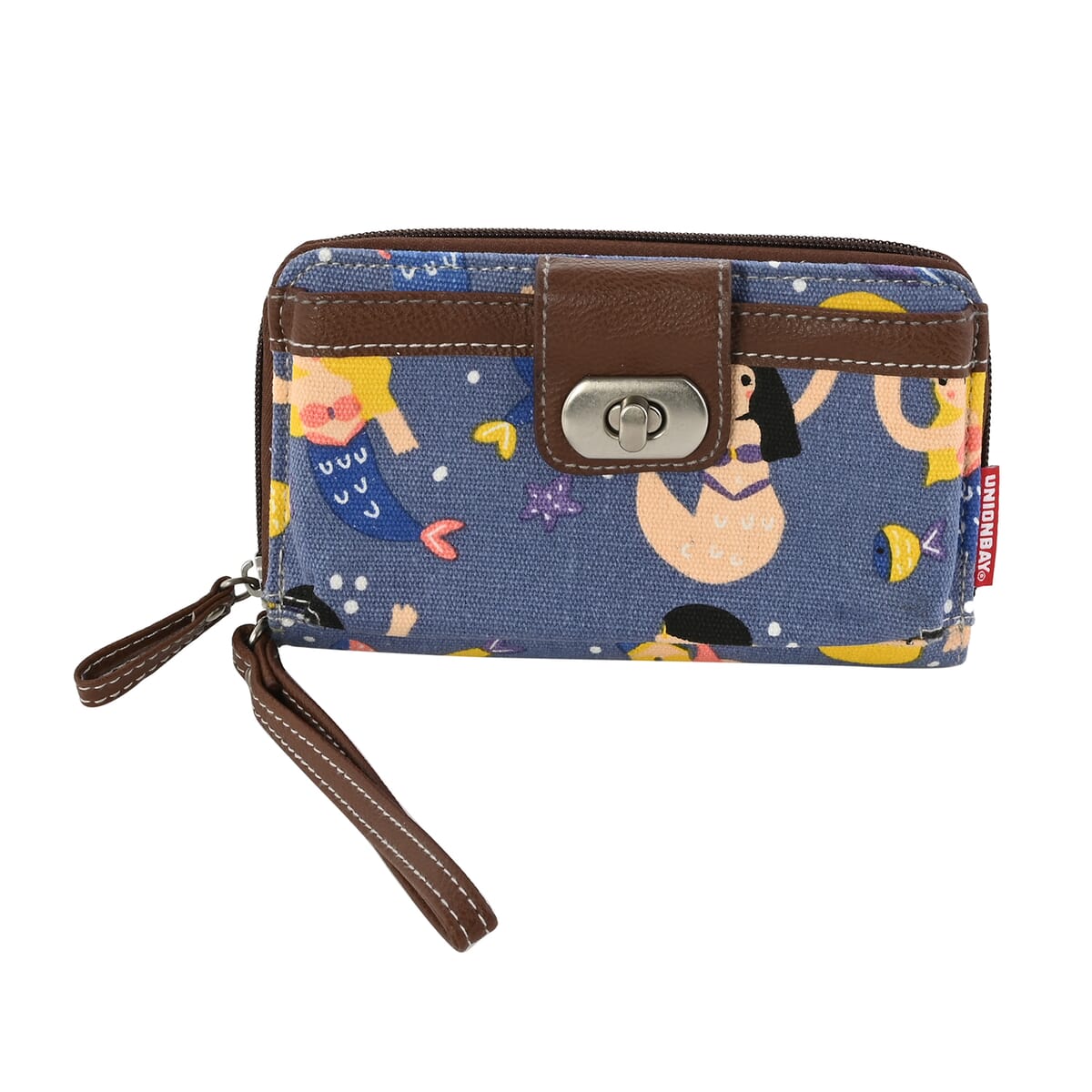 Navy Mermaid Pattern Canvas Wristlet Wallet image number 0