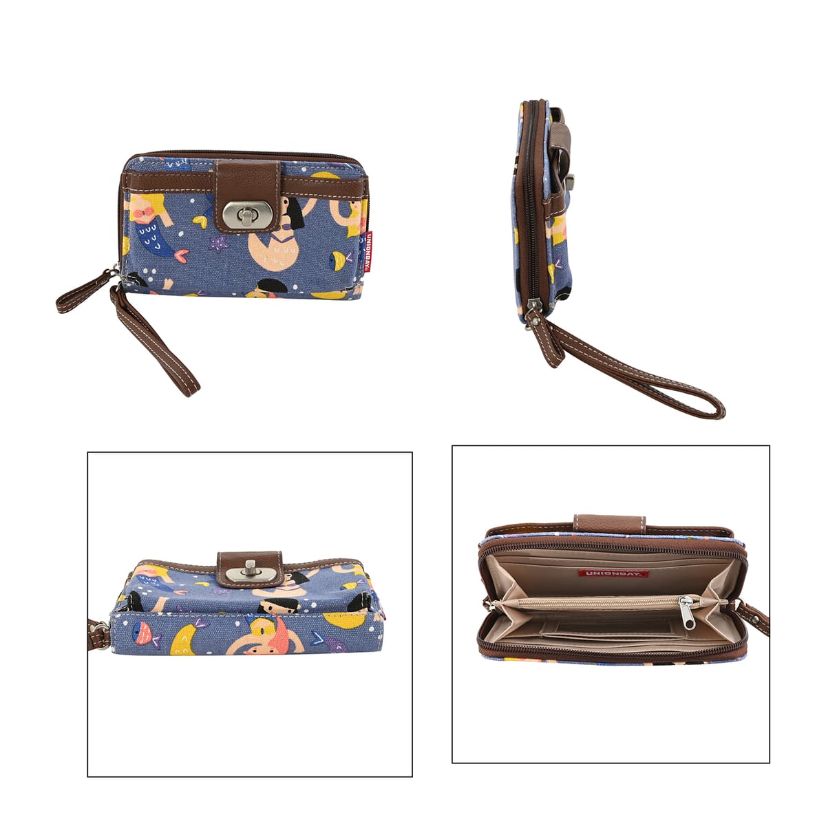 Navy Mermaid Pattern Canvas Wristlet Wallet image number 1