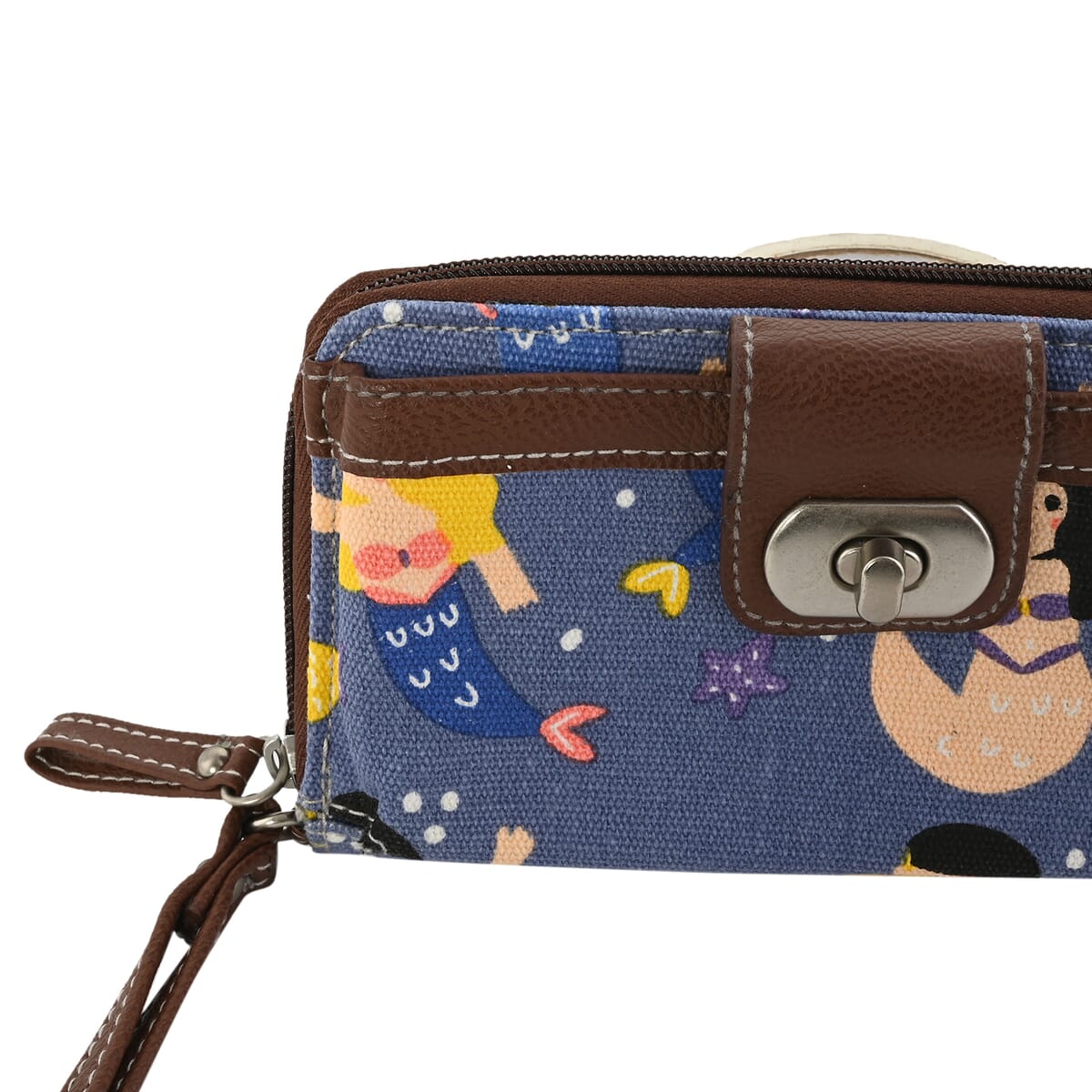 Navy Mermaid Pattern Canvas Wristlet Wallet image number 3