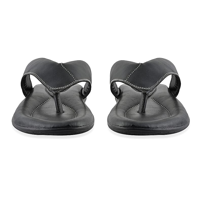 Martin 100% Genuine Leather Men's Black Classic Comfort Flip Flop (Size 7)