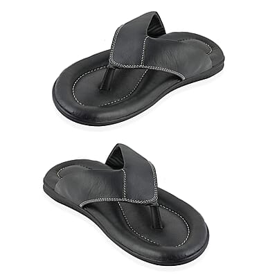 Martin 100% Genuine Leather Men's Black Classic Comfort Flip Flop (Size 7)