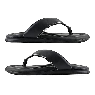 Martin 100% Genuine Leather Men's Black Classic Comfort Flip Flop (Size 7)
