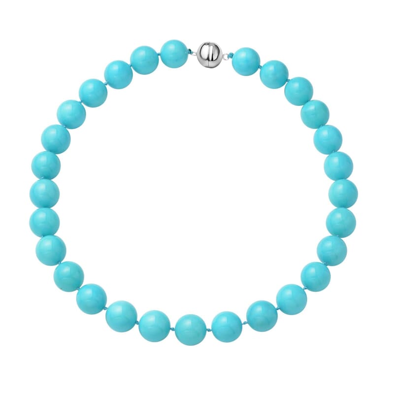 Sleeping Beauty Color Shell Pearl Necklace, 15-17mm Shell Pearl Beaded Necklace, 20 Inch Rhodium Over Sterling Silver Necklace