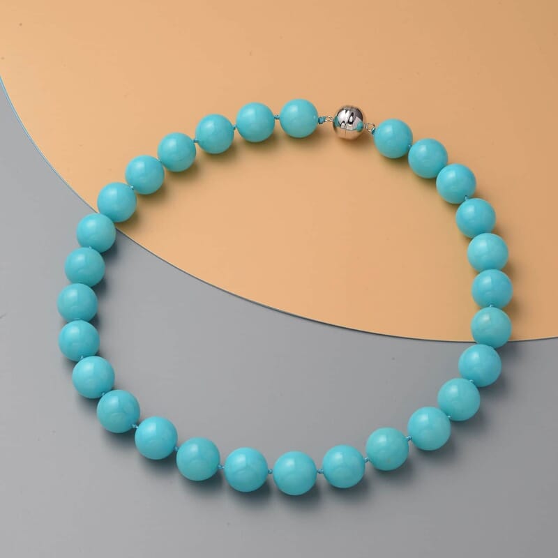 Sleeping Beauty Color Shell Pearl Necklace, 15-17mm Shell Pearl Beaded Necklace, 20 Inch Rhodium Over Sterling Silver Necklace