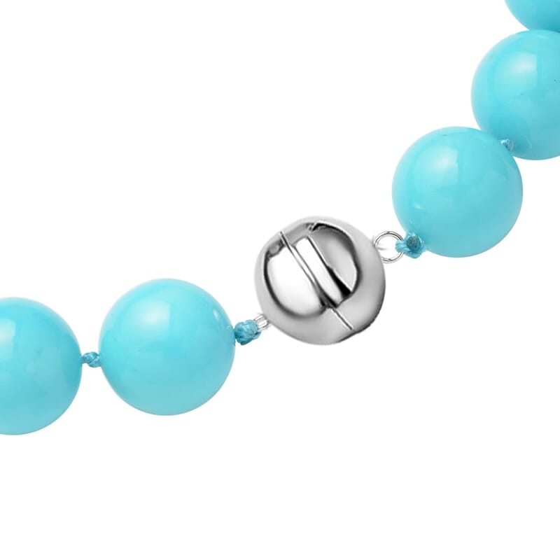 Sleeping Beauty Color Shell Pearl Necklace, 15-17mm Shell Pearl Beaded Necklace, 20 Inch Rhodium Over Sterling Silver Necklace