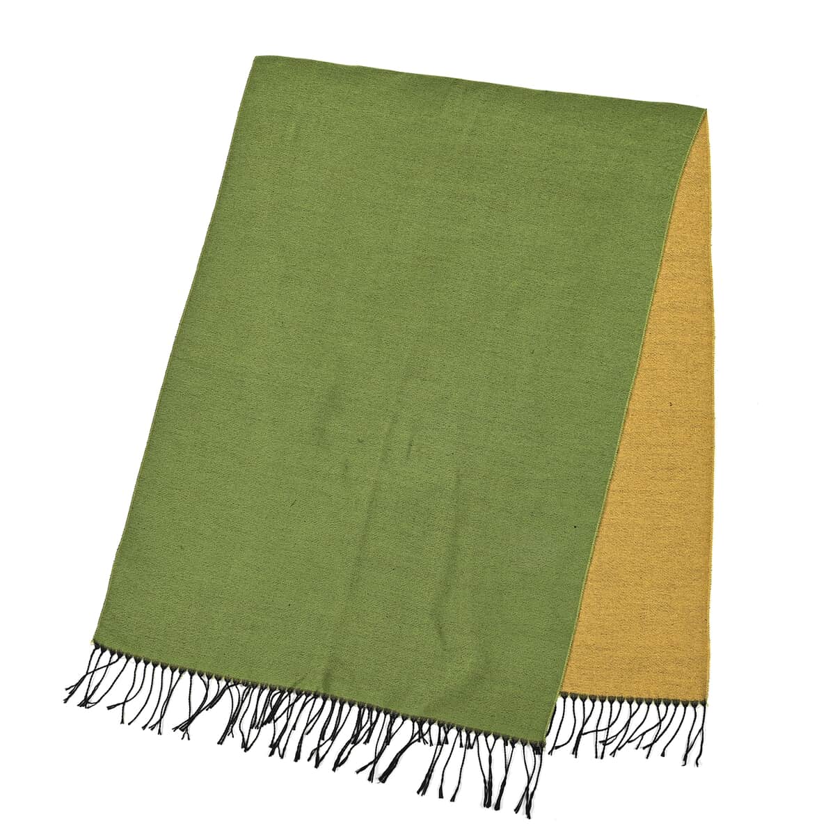 Green and Yellow Solid Scarf with Tassels image number 0