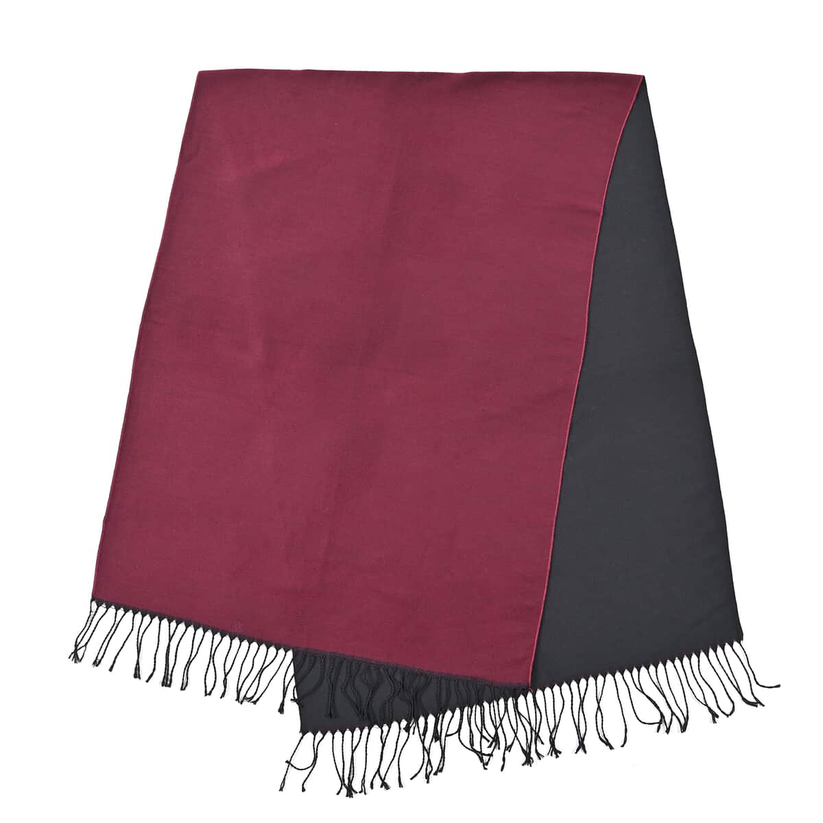 Maroon and Black Scarf Solid Poncho with Tassels image number 0