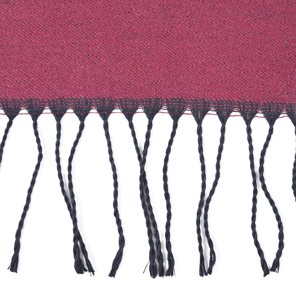 Maroon and Black Scarf Solid Poncho with Tassels image number 1