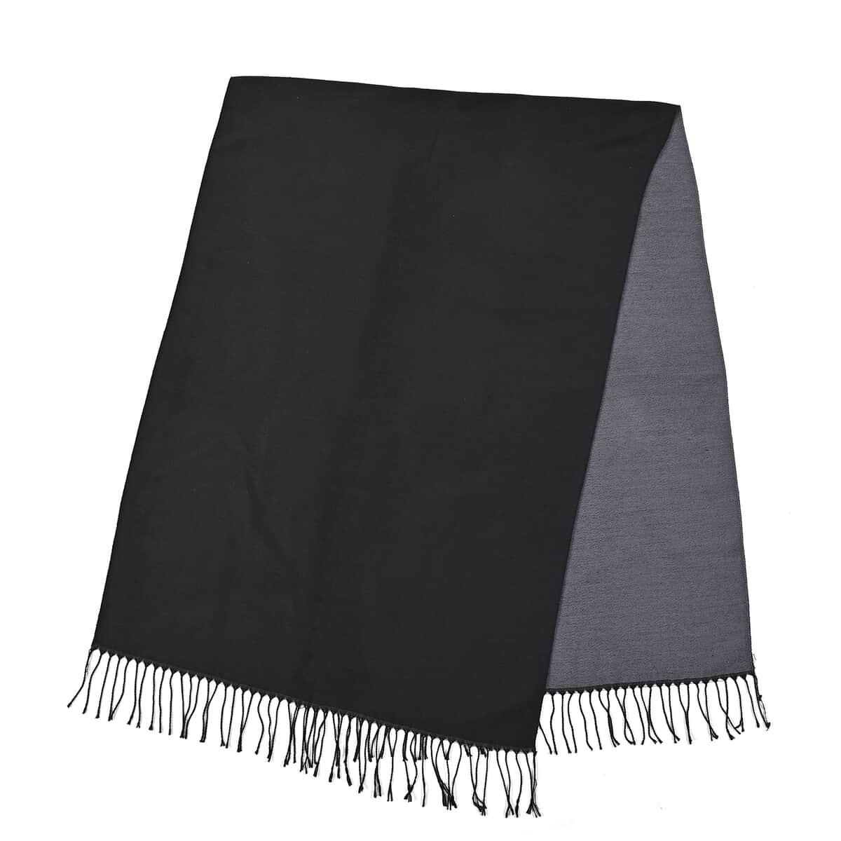 Black and Gray Solid Scarf with Tassels image number 0