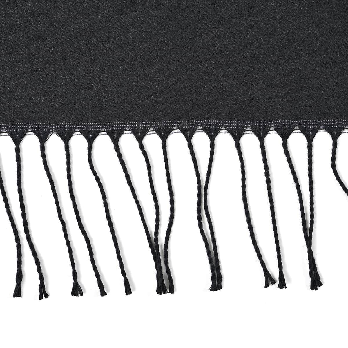 Black and Gray Solid Scarf with Tassels image number 1