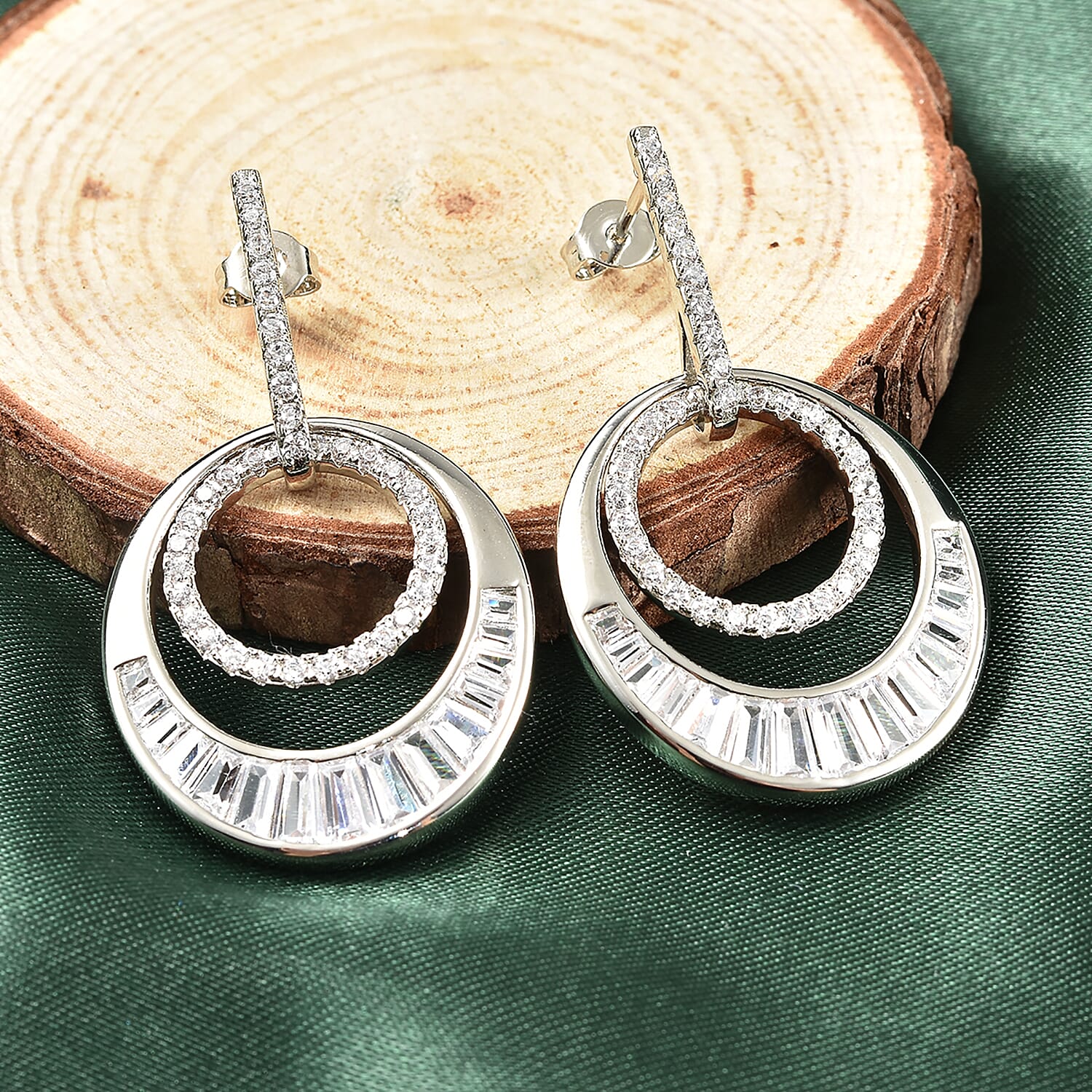 Simulated White Diamond Earrings in Silvertone 10.00 ctw