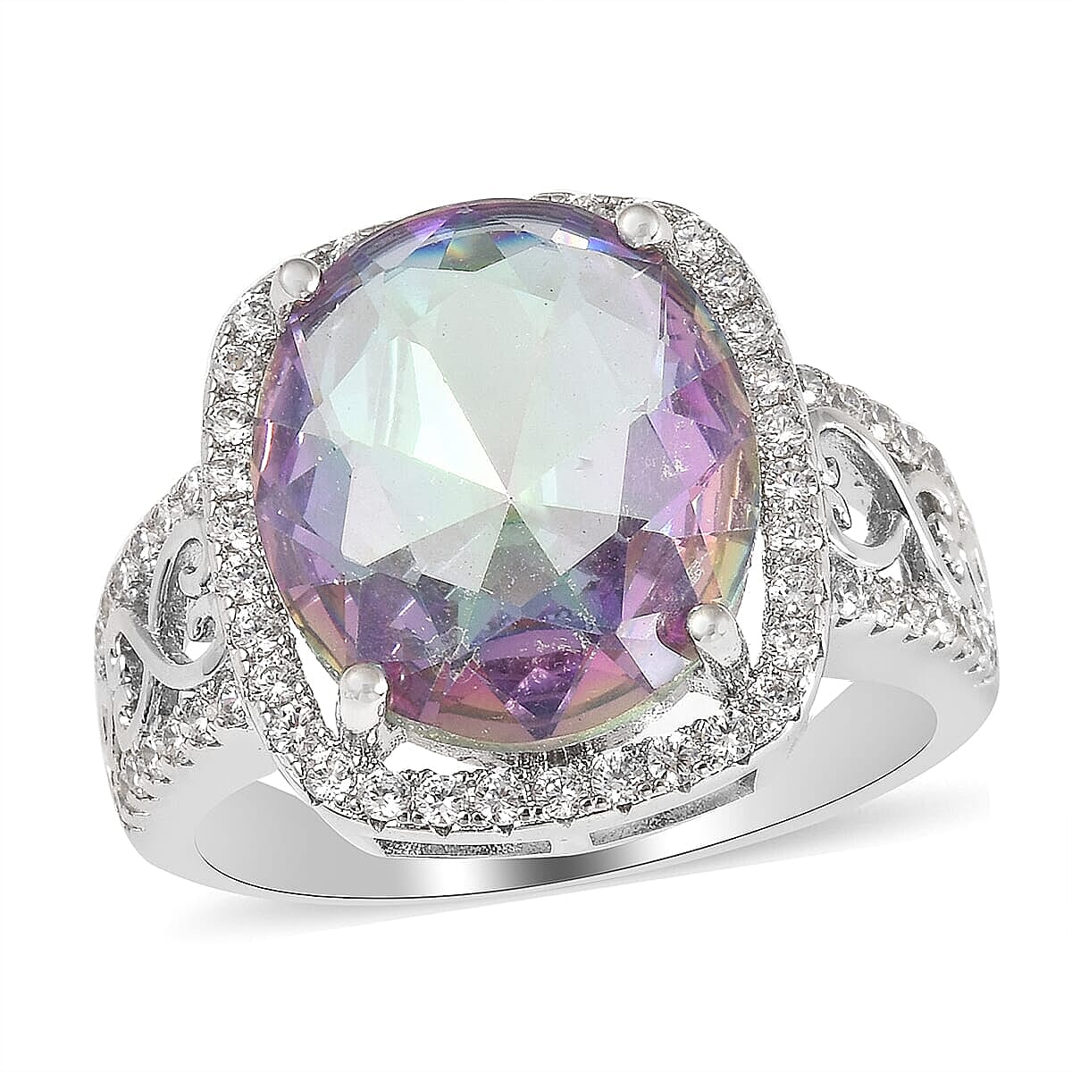 Simulated Magic Color Topaz, Simulated Diamond Ring in Silvertone (Size 10.0) 0.75 ctw