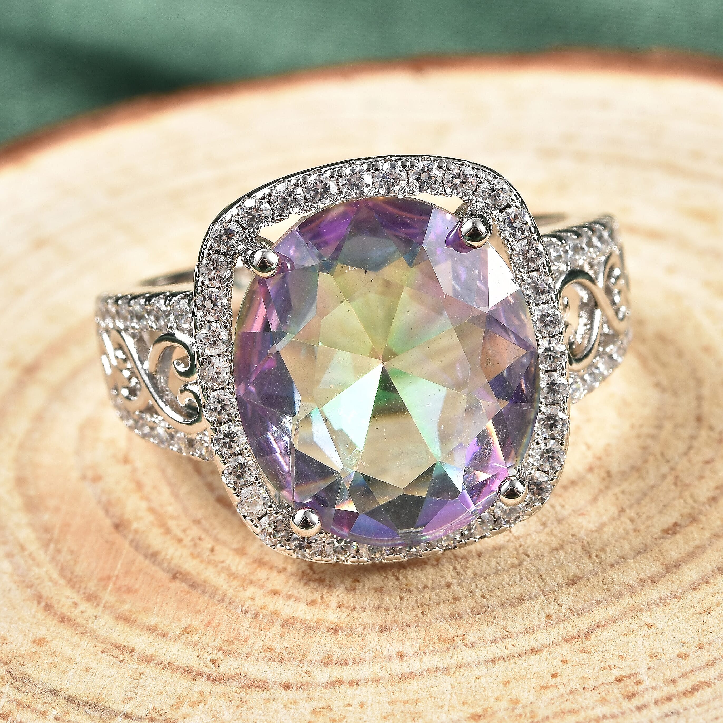 Simulated Magic Color Topaz, Simulated Diamond Ring in Silvertone (Size 10.0) 0.75 ctw