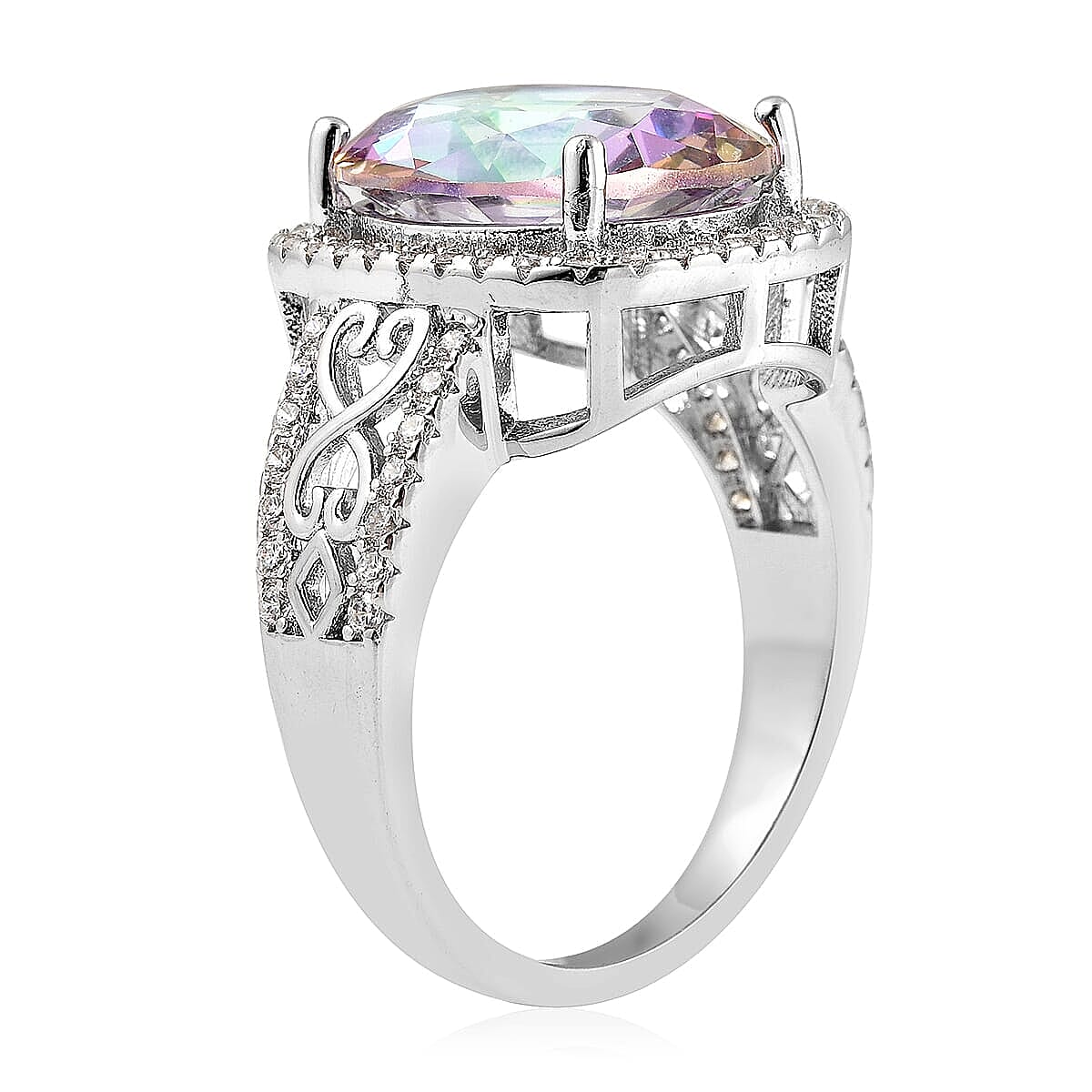 Simulated Magic Color Topaz, Simulated Diamond Ring in Silvertone (Size 10.0) 0.75 ctw