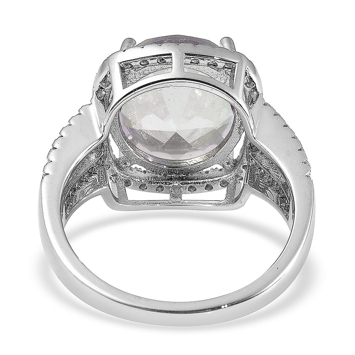Simulated Magic Color Topaz, Simulated Diamond Ring in Silvertone (Size 10.0) 0.75 ctw