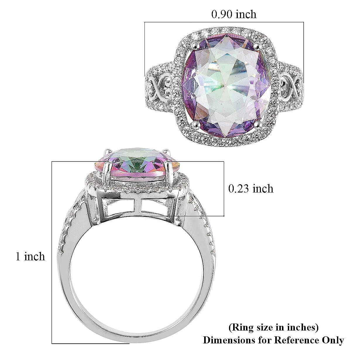 Simulated Magic Color Topaz, Simulated Diamond Ring in Silvertone (Size 10.0) 0.75 ctw