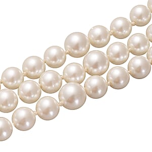 Simulated White Pearl Triple Row Necklace 23-27 Inches in Silvertone