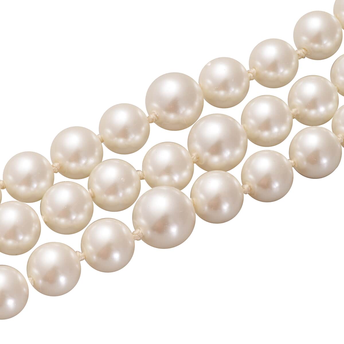 Simulated White Pearl Triple Row Necklace 23-27 Inches in Silvertone image number 2