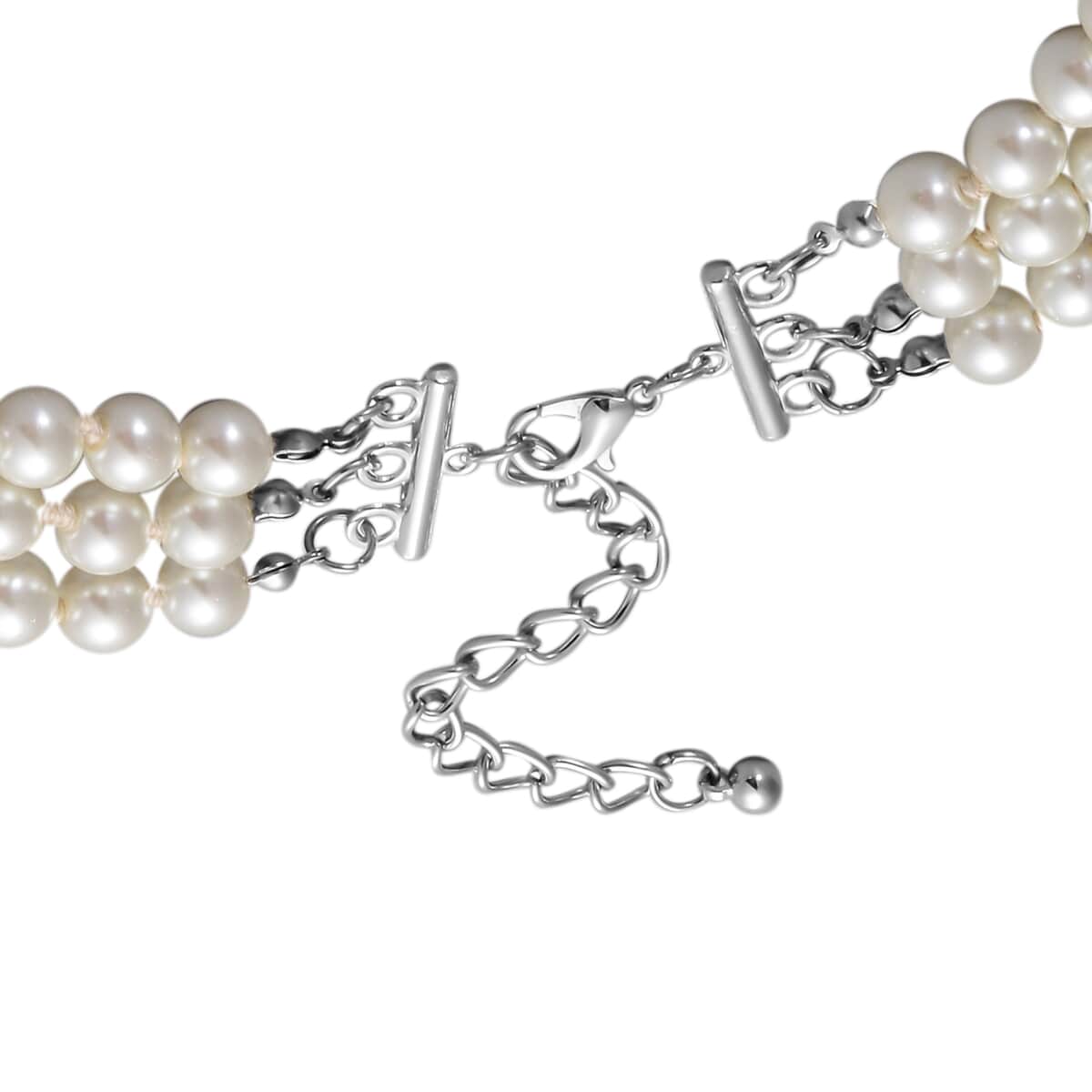 Simulated White Pearl Triple Row Necklace 23-27 Inches in Silvertone image number 3