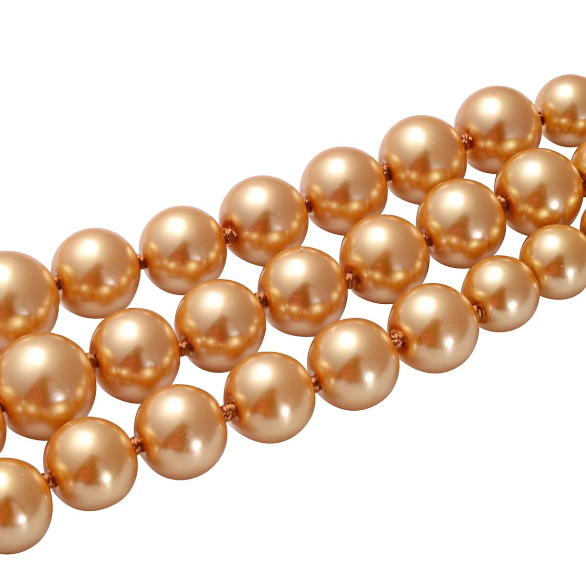 Simulated Golden Pearl Triple Row Necklace 23-27 Inches in Silvertone image number 2