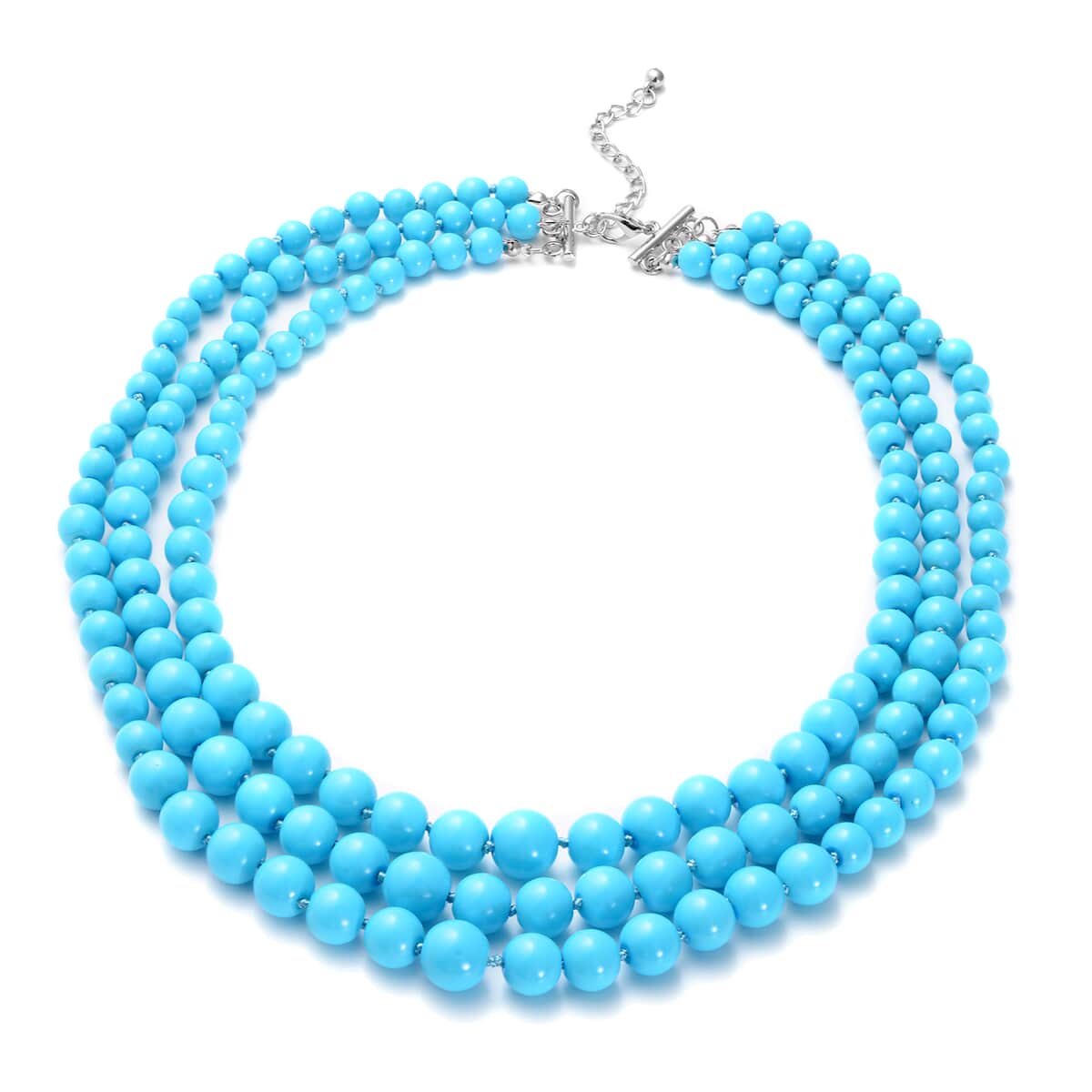Simulated Blue Pearl Triple Row Necklace 23-27 Inches in Silvertone image number 0