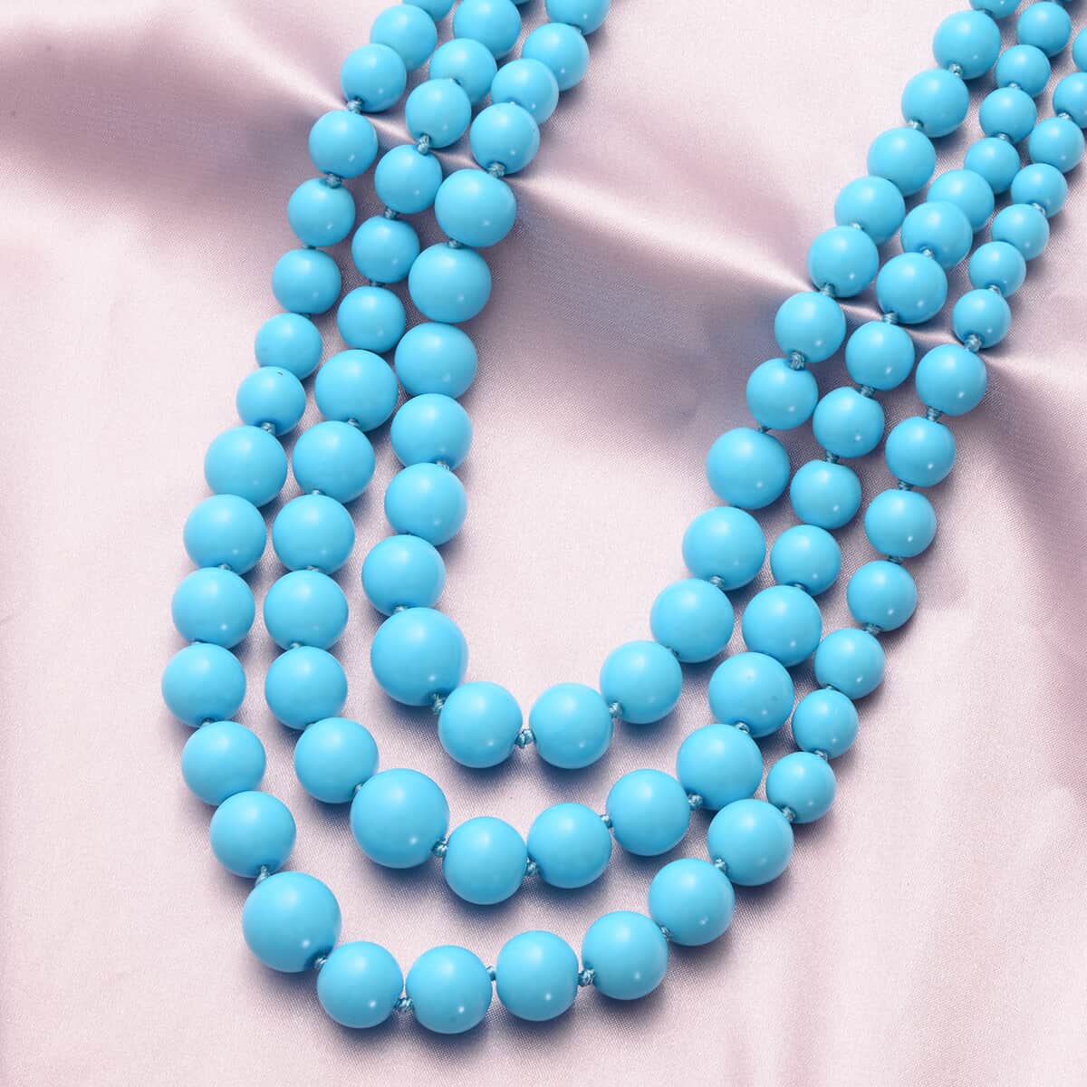 Simulated Blue Pearl Triple Row Necklace 23-27 Inches in Silvertone image number 1