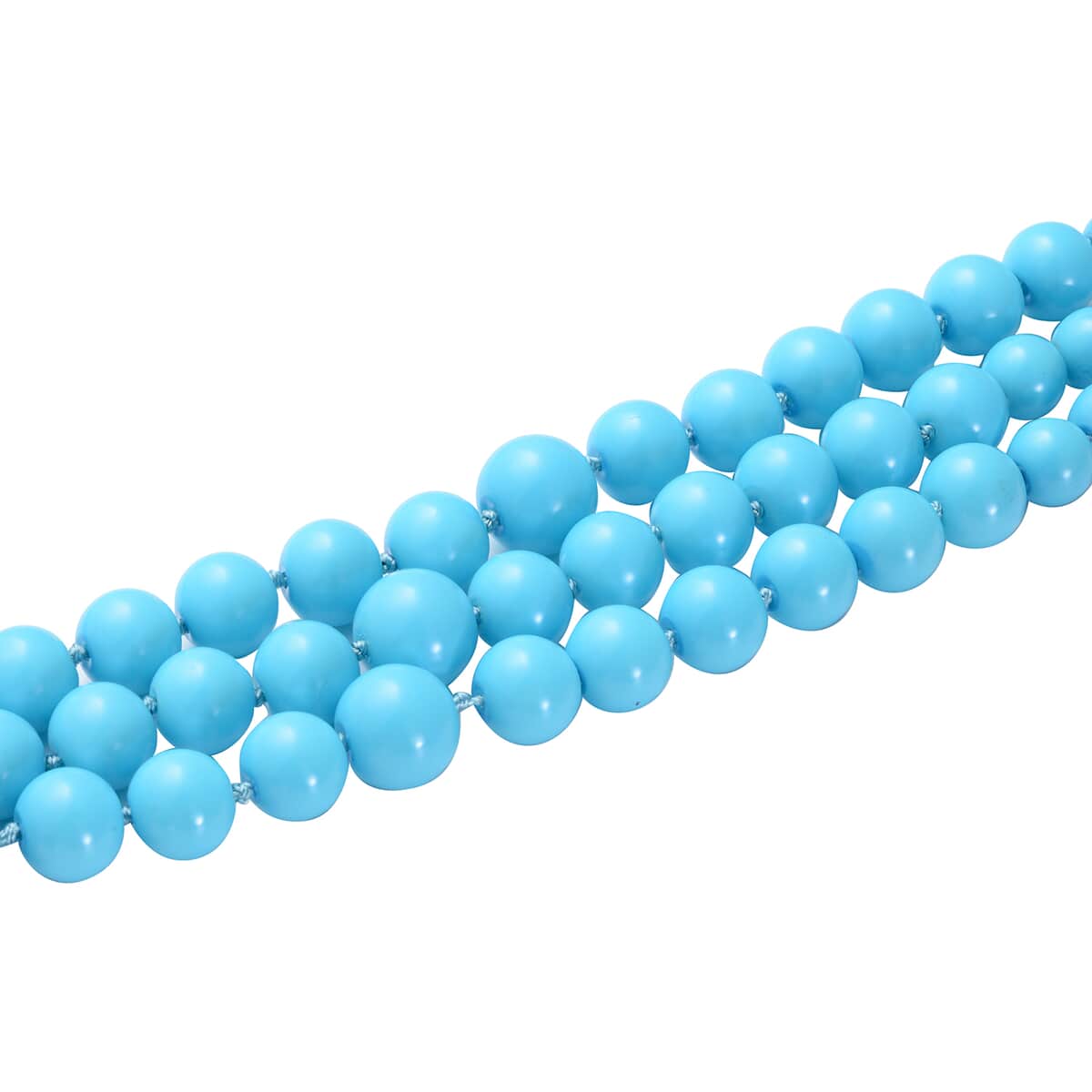Simulated Blue Pearl Triple Row Necklace 23-27 Inches in Silvertone image number 2