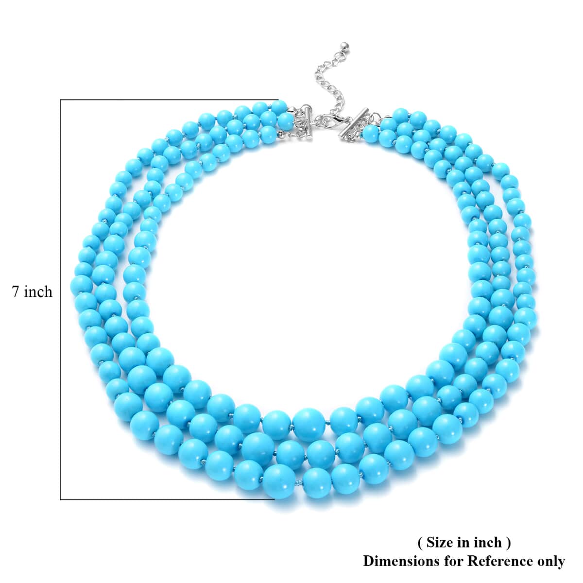 Simulated Blue Pearl Triple Row Necklace 23-27 Inches in Silvertone image number 4