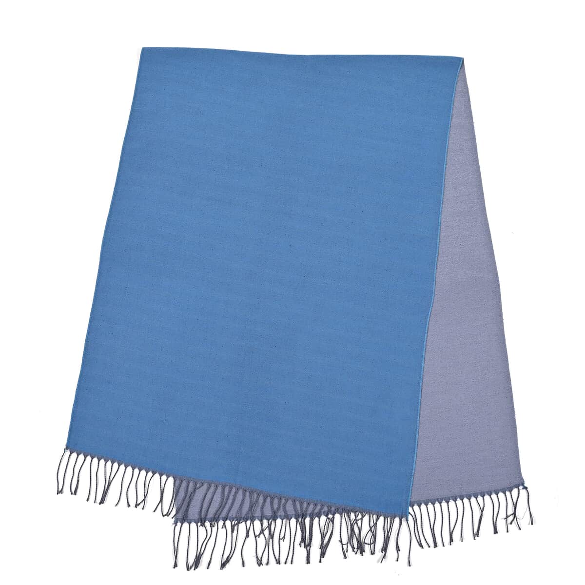 Blue and Grey Solid Scarf with Tassels image number 0