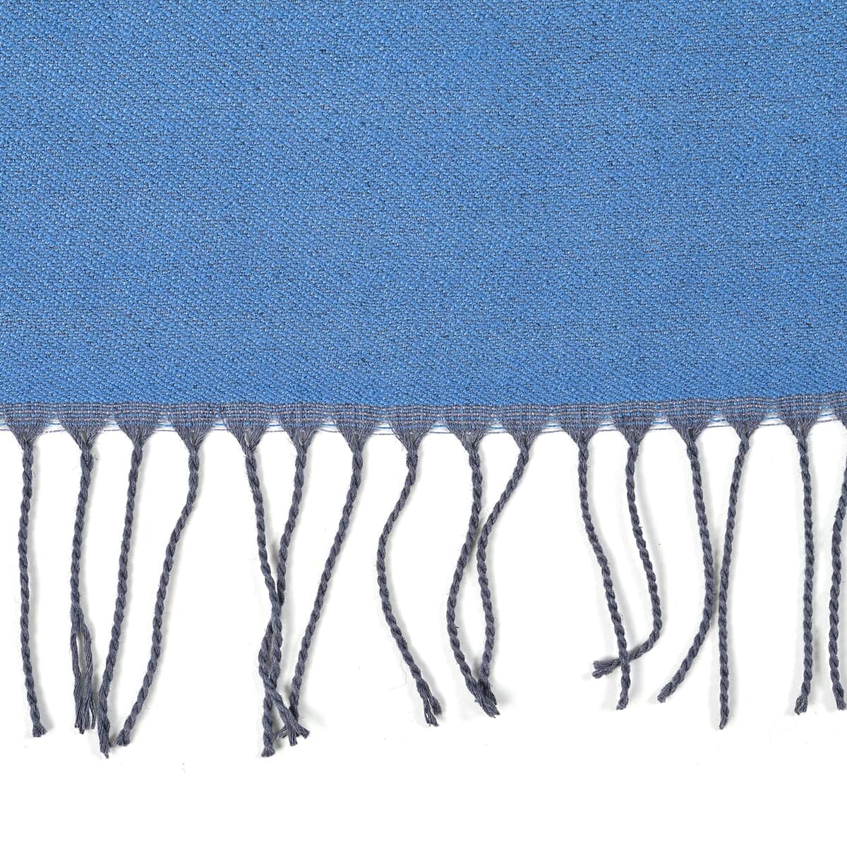 Blue and Grey Solid Scarf with Tassels image number 1