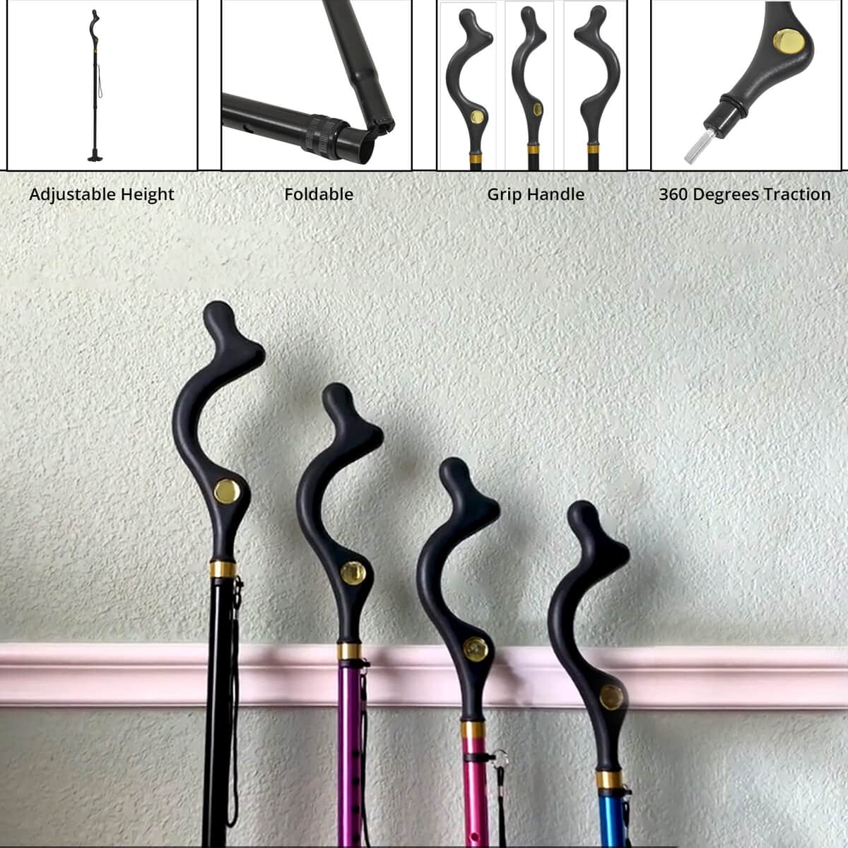 Homesmart Black Posture Cane with 10 Adjustable Height Positions from 40 to 49 Inches image number 1