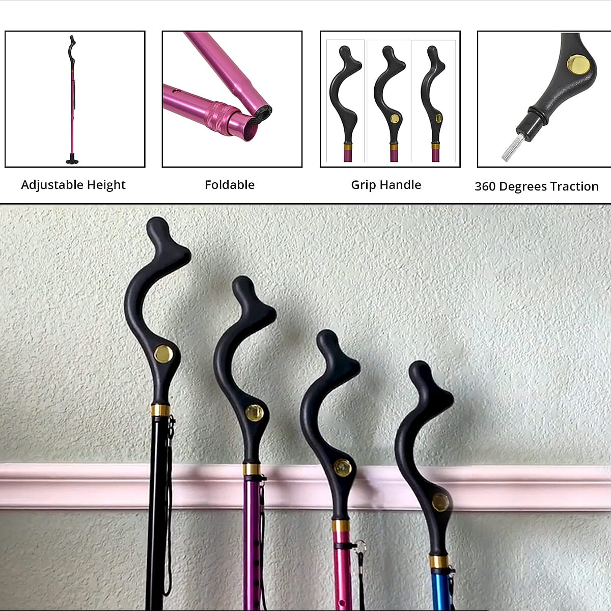 Homesmart Pink Posture Cane with 10 Adjustable Height Positions from 40 to 49 Inches image number 1