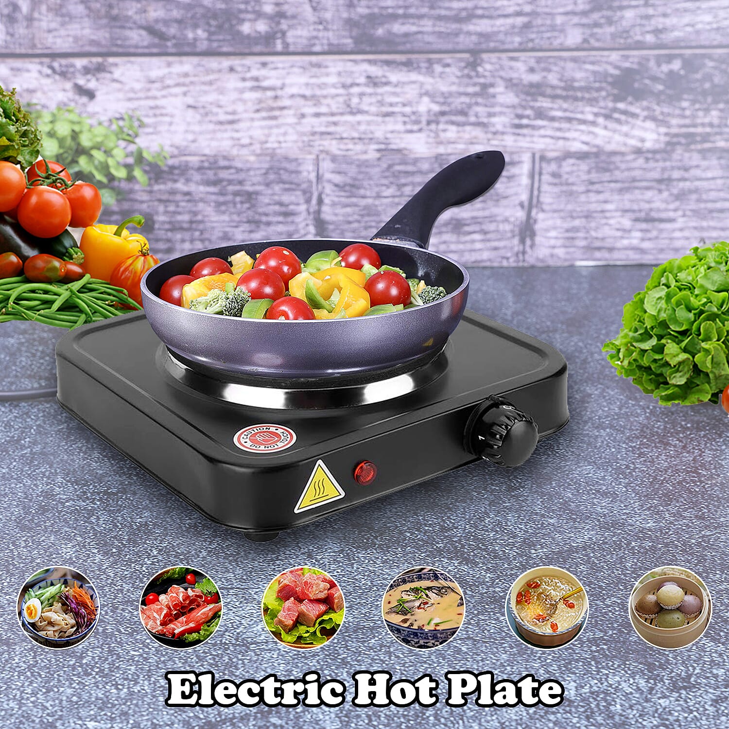Homesmart Electric Single Burner 1000W Hot Plate with 5 Level Temperature Control and Overheat Protection- Black