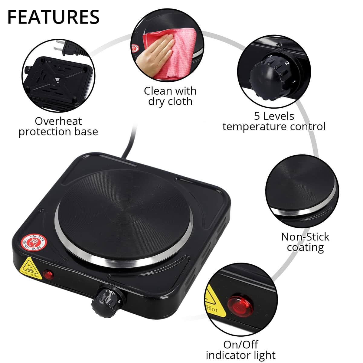 Buy Homesmart Electric Single Burner 1000W Hot Plate with 5 Level  Temperature Control and Overheat Protection- Black at ShopLC.