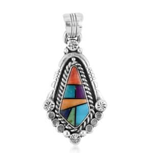 Mother’s Day Gift Santa Fe Style Multi Color Spiny Oyster Shell and Multi Gemstone Framed Pendant in Sterling Silver 0.30 ctw