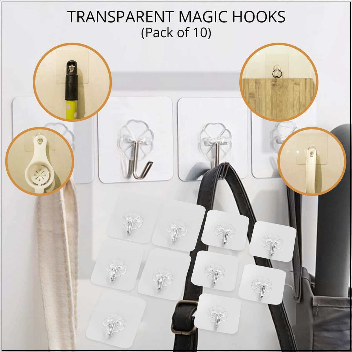 Buy Set of 10 Transparent removable Magic hooks, Self-Adhesive Heavy Duty  Without Nails Hooks for Kitchen, Bathroom, Door Wall at ShopLC.
