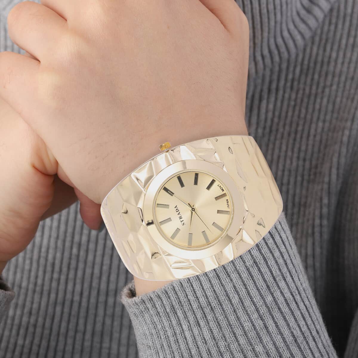 Strada Japanese Movement Chunky Bangle Watch in Goldtone (6.75In) image number 2