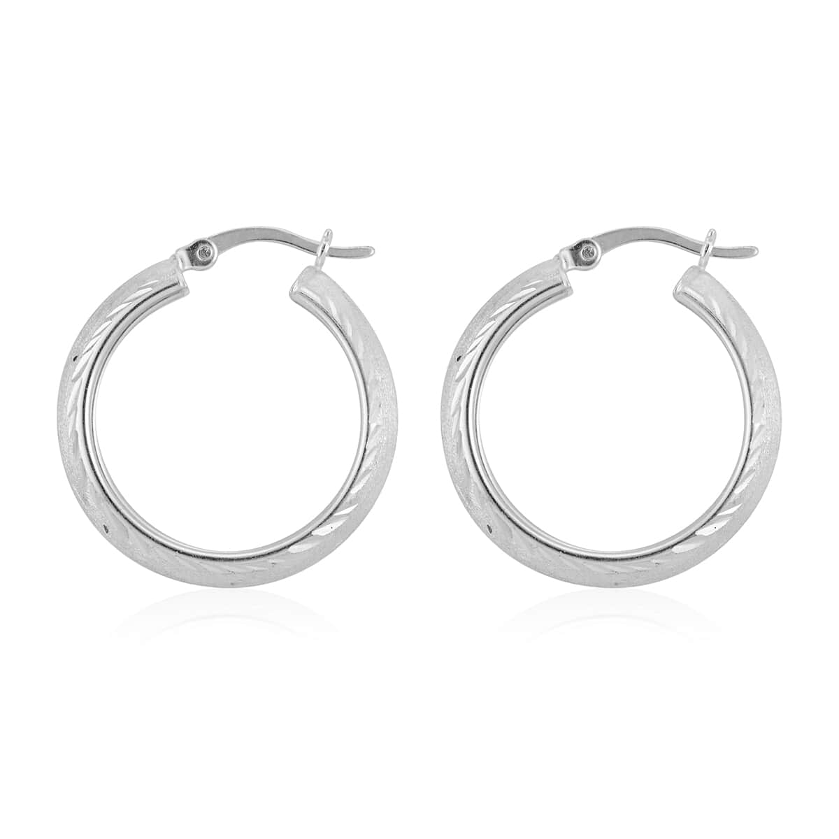 925 Sterling Silver Hoop Earrings For Women, Silver Textured Earrings image number 2