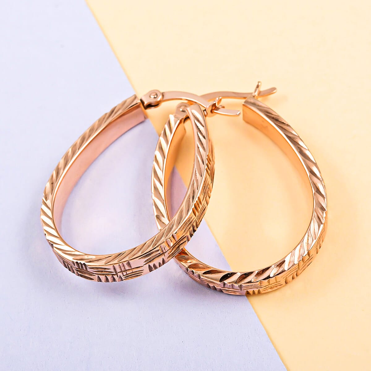 14K Rose Gold Plated Sterling Silver Textured Hoop Earrings 3.20 Grams image number 1