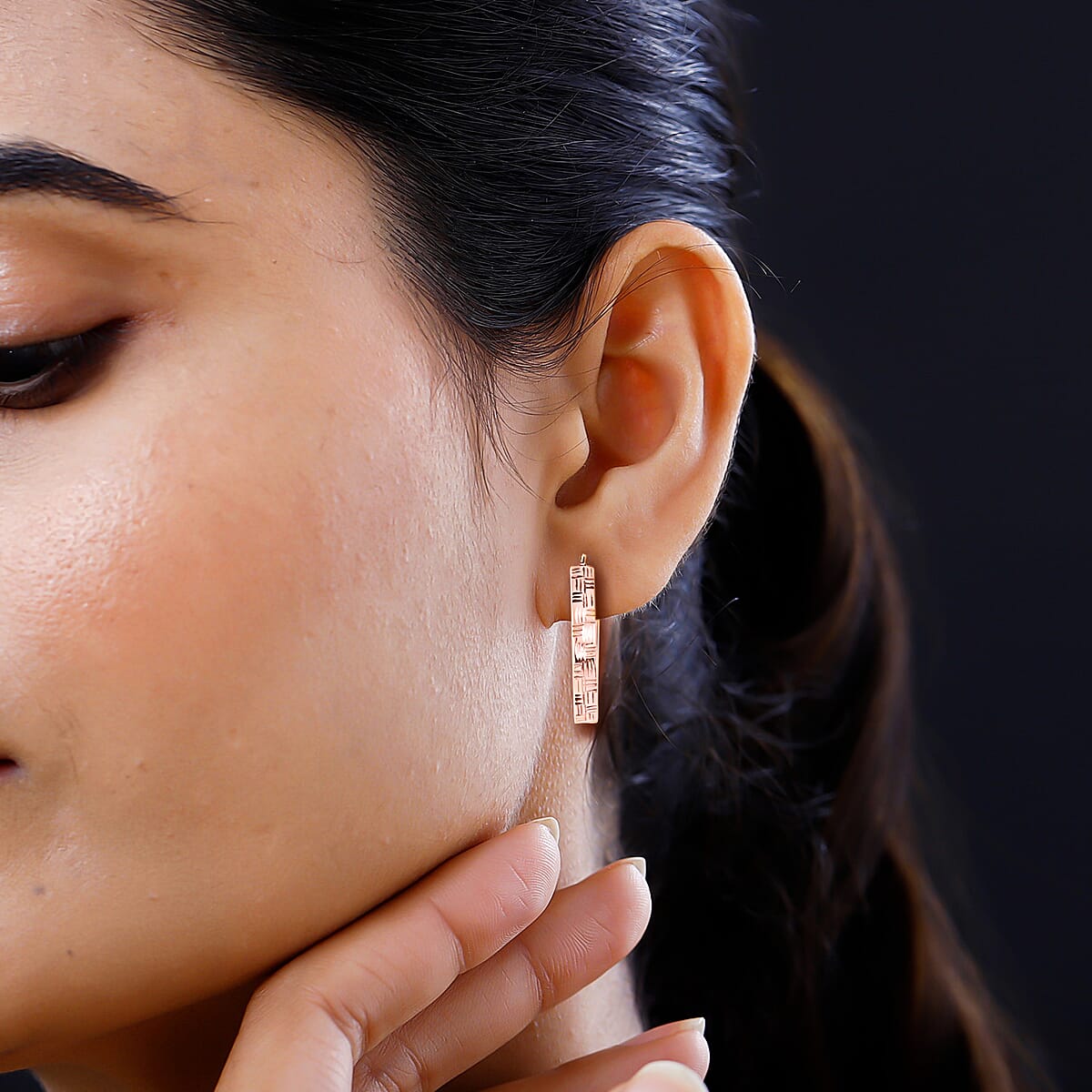 14K Rose Gold Plated Sterling Silver Textured Hoop Earrings 3.20 Grams image number 2