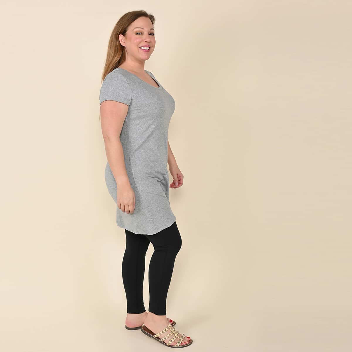 Tamsy Heather Gray Brushed Microfiber Tunic Sleep Shirt - L image number 2