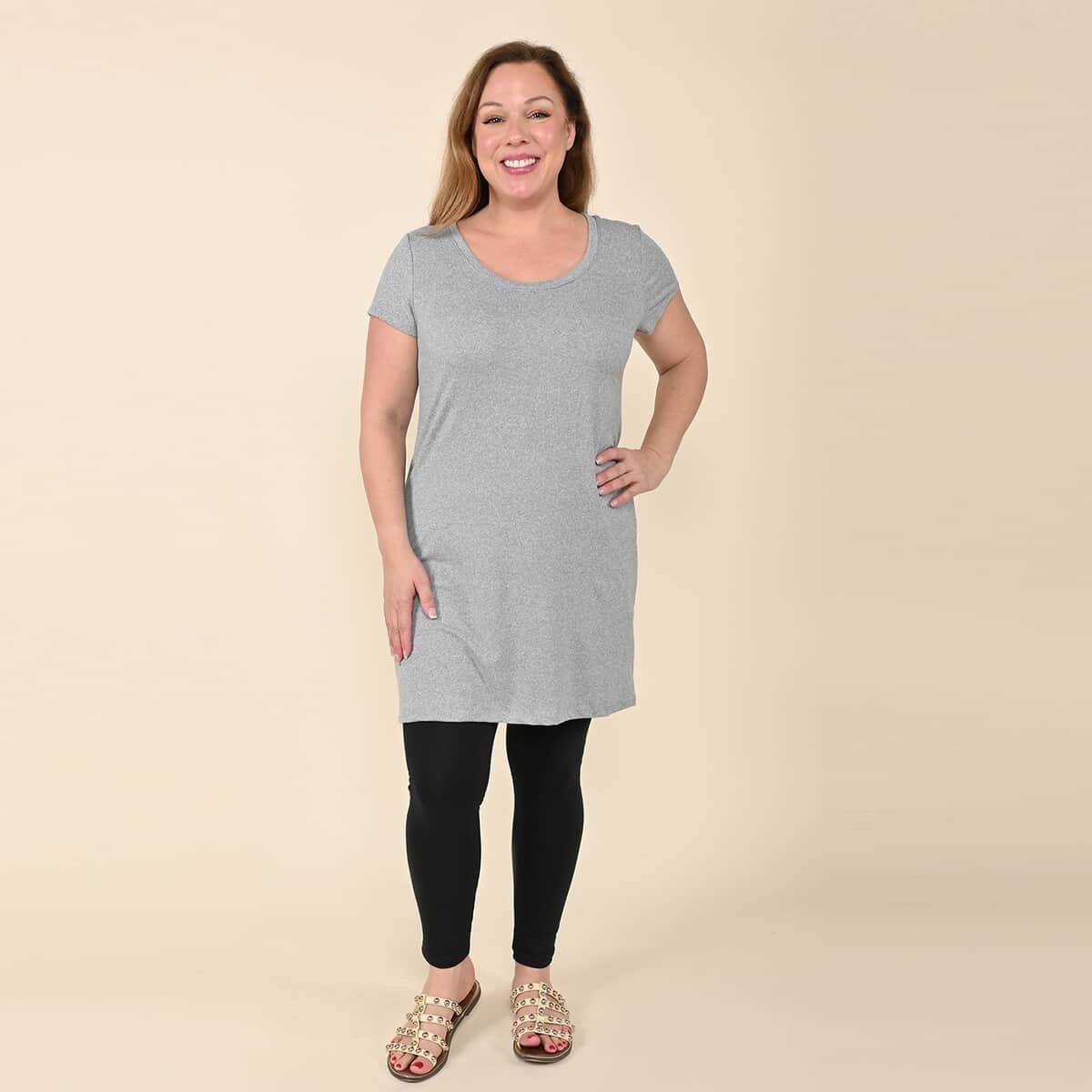 Tamsy Heather Gray Brushed Microfiber Tunic Sleep Shirt - 1X image number 0