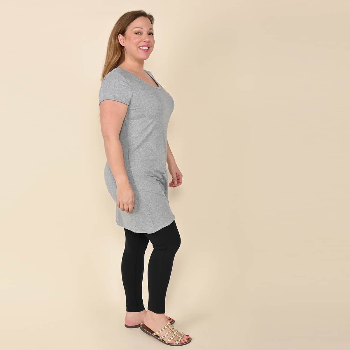 Tamsy Heather Gray Brushed Microfiber Tunic Sleep Shirt - 1X image number 2