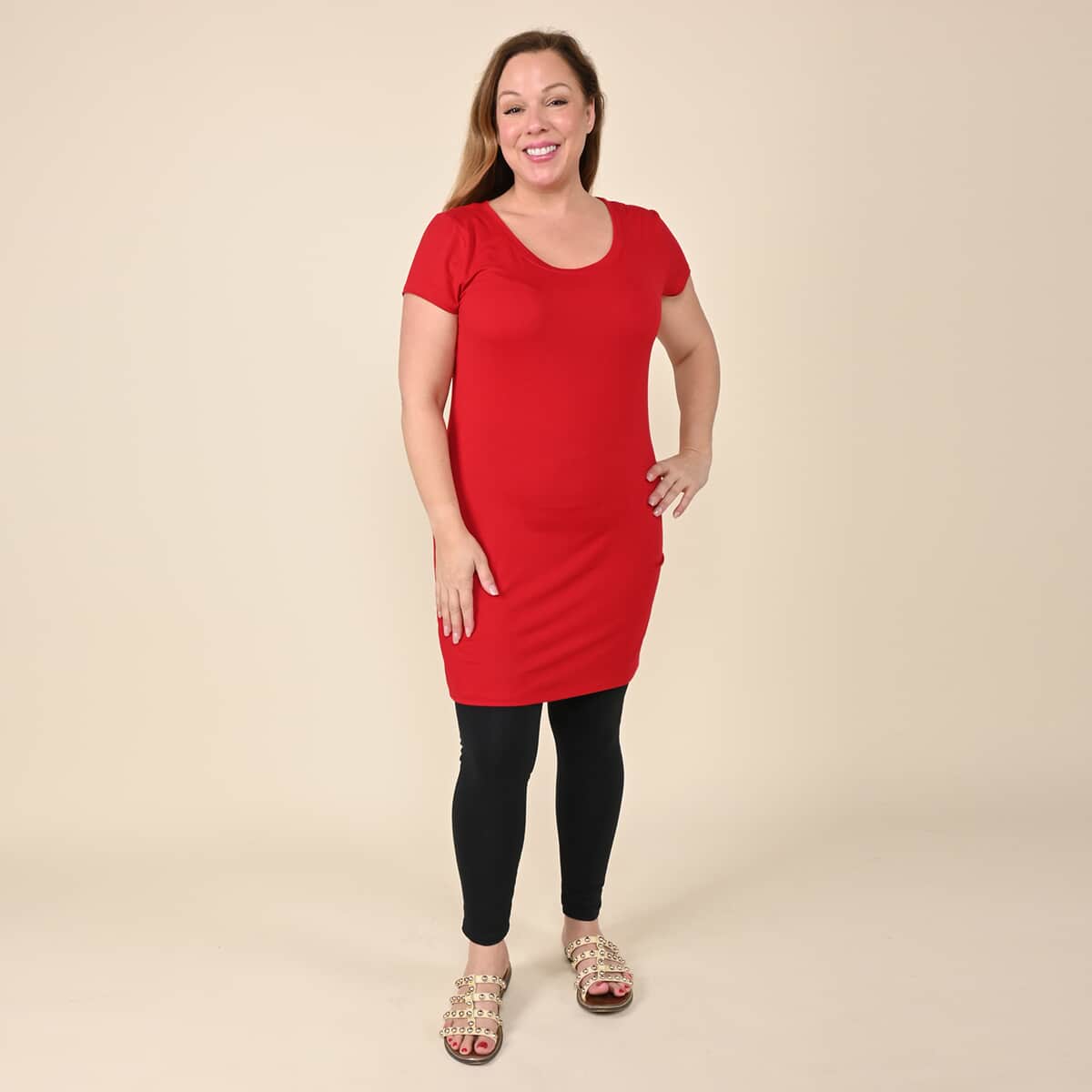 Tamsy Red Ruby Brushed Microfiber Tunic Sleep Shirt - L image number 0