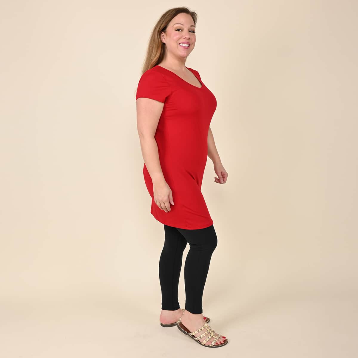 Tamsy Red Ruby Brushed Microfiber Tunic Sleep Shirt - L image number 2