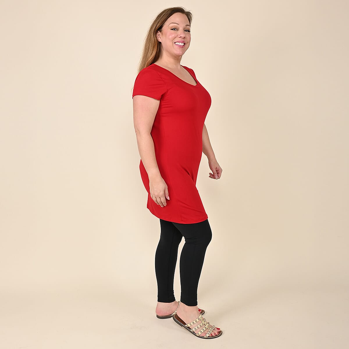Tamsy Red Ruby Brushed Microfiber Tunic Sleep Shirt - S image number 2