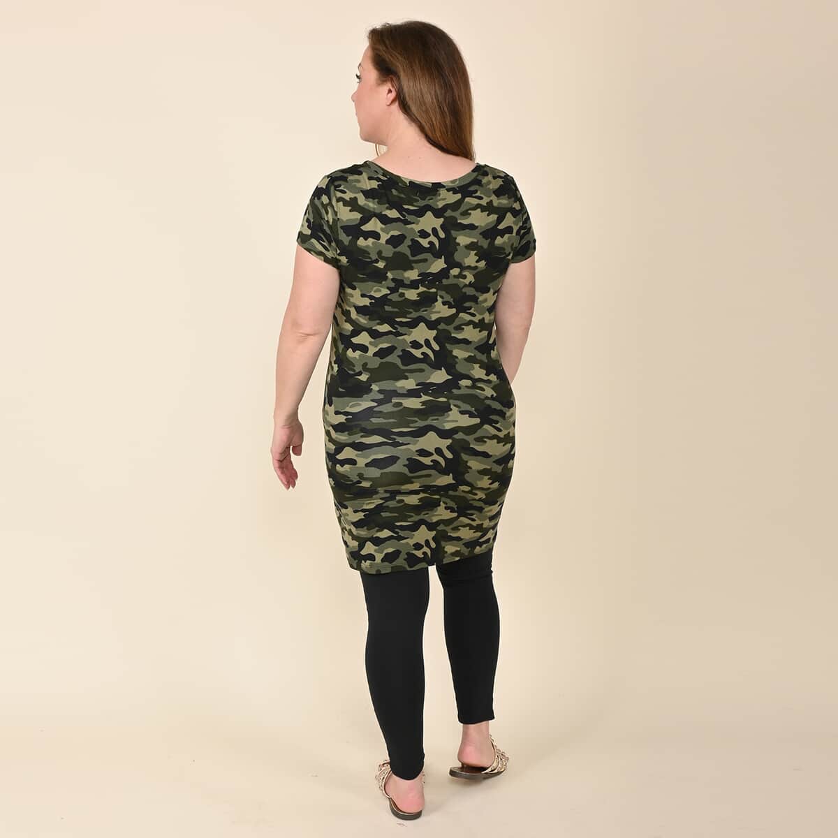 Tamsy Green Camo Brushed Microfiber Tunic Sleep Shirt - L image number 1