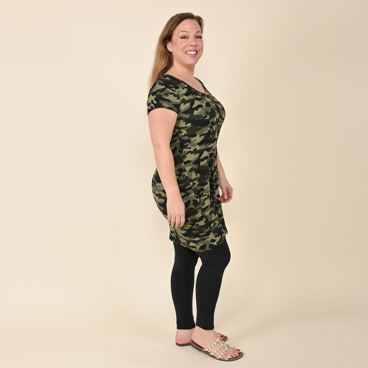 Tamsy Green Camo Brushed Microfiber Tunic Sleep Shirt - L image number 2