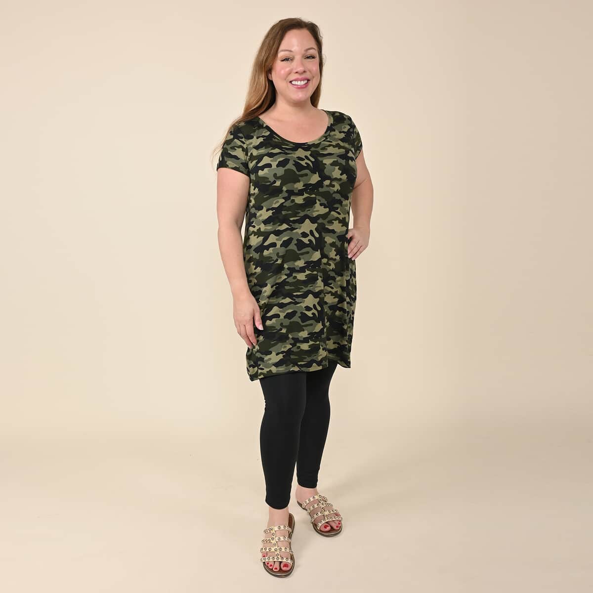 Tamsy Green Camo Brushed Microfiber Tunic Sleep Shirt - XL image number 0