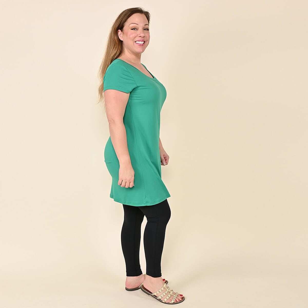 Tamsy Green Emerald Brushed Microfiber Tunic Sleep Shirt - L image number 2